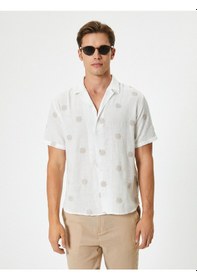 Resim Koton Yazlık Gömlek Kısa Kollu Baskılı Klasik Yaka Bej Desenli 4sam60230hw Ekru 