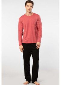 Resim Cacharel Erkek Bisiklet Yaka Uzun Kollu Modal Pijama Takımı 2244/mercan Mercan 