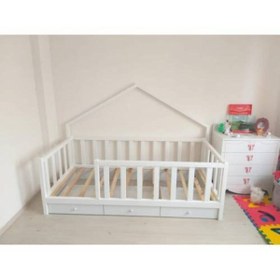 Resim Deniz mobilya Beyaz Subazli Boyalı 3 Cekmeceli Montessori Yatak 90x190 