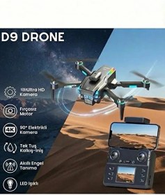 Resim D9 Drone,fırçasız Motorlu,90 Elektrikli Kamera, Tek Tuş Kalkış İniş Led Işıklı 4k Akıllı Drone 