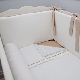 Resim Ekru - Bej Fırfırlı Bebek Uyku Seti - Düz Bumper / 75x115 