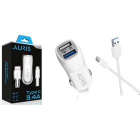 Resim Auris ARS-CR03 3.4A Type C USB 2li Giriş Araç Şarj Başlığı Çakmaklık 