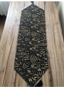 Resim Gold Yaprak Kozalak Yılbaşı Desenli Runner Çok Renkli 