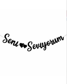 Resim Eni Seviyorum Kaligrafi Banner Siyah Renk En:20 Cm-boy:210 Cm'dir.' Tüm Yaşlar 