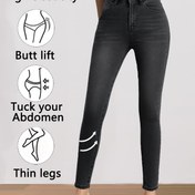 Resim Kadınlar için Yüksek Bel Esnek Skinny Kot Pantolon - Kalça Kaldırıcı & Karın Kontrollü Slim-Fit Denim, Kedi Tüyü Dokusu ile Günlük Çıkışlar İçin Düğme Kapamalı Uzun Pantolon (Siyah, Her Mevsime Uygun), Çok Yönlü Moda, Rahat Moda, Şık Alt Giyim, Dayanıklı Kumaş, Uyumlu Pantolonlar, Stil Sahibi Kadınlar 