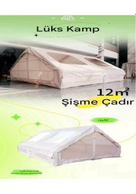 Resim 12 Kişilik 4 Mevsim Su Geçirmez Şişme Kamp Çadırı 400x300x210 Cm Bej 