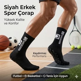 Resim Kaydırmaz Futbol Basketbol Tenis Erkek Spor Çorap, Beyaz, Kaymaz Çorap Tabanlı, Dikişsiz ve Parfümlü, Yüksek Kalite 35-40 40-45 