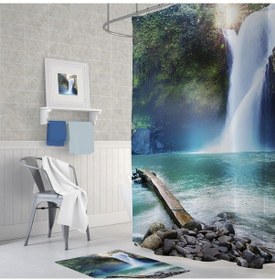 Resim Zethome Tropik Waterfall Banyo Duş Perdesi Tek Kanat 1X180X200 Çok Renkli 