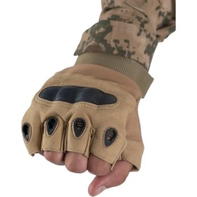 Resim Bbox Tactical Outdoor Kesik Parmaksız Eldiven Asker Polis Dağcı Sporcu Bisikletçi Kemik Eldiveni Bej 
