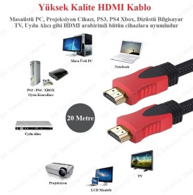Resim BK Teknoloji Full Hd 3D Örgülü HDMI Kablo - 20 Metre 