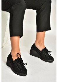 Resim Fox Shoes Y602006402 Siyah Süet Dolgu Tabanlı Kadın Ayakkabı Siyah 