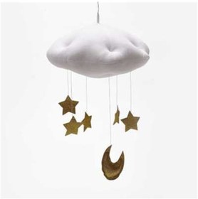 Resim Sones Bebek Odası Tavan Mobil Parti Dekorasyonu Bulutlar Ay Yıldızlar Asılı Dekorasyonlar Bebek Yatak Takımı İçin Çocuk Odası Dekorasyonu Beyaz Altın 