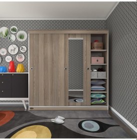 Resim Kenzlife Gardırop Sürgülü Kapaklı Kapılı 180 Papatya Crd Aynalı Gardolap Dolap 