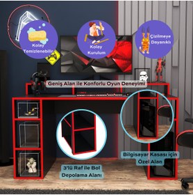 Resim Bimossa Dina Oyuncu Masası Siyah Kırmızı 140 Cm 