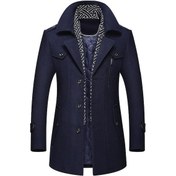 Resim Erkek Yünlü Ceket Sonbahar Ve Kış Erkek Eşarp Yaka Mont Kaban Lacivert 