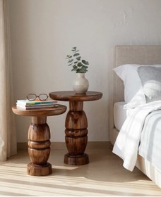 Resim AYLESA Doğal Ahşap 2’li Set Mantar Yan Sehpa Modern Fiskos Zigon Çiçeklik 