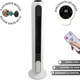 Resim JOYSIDEA Kule Tipi Vantilatör Uzaktan Kumandalı Dokunmatik LED Ekranlı 3 Hız Ayarlı 40W FN-500 