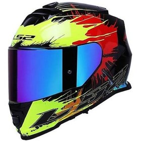 Resim Ls2 Storm 2 Drop Kapalı Motosiklet Kaskı Gökkuşağı Camlı Sarı - Kırmızı 