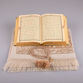 Resim Asetat Kutulu Gold Kadife Kuran-ı Kerim Seti 