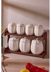 Resim Pumpkin 7'li Tepsili Çok Amaçlı Baharatlık Seti Beyaz Beyaz 