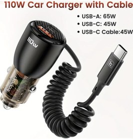 Resim Zhanglei001 Toocki 110w Siyah A C Tip Yaylı Kablo Araç Şarj Cihazı Pps Pd65w Dizüstü Hızlı Şarj İphone Uyumlu Samsung Xiaomi 