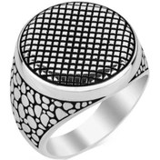 Resim Çakıl Taşı Motifli Gümüş Yuvarlak Erkek Yüzüğü 