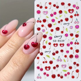Resim 5D Parlak Jöle Kiraz Tırnak Stickerı Sevimli Tatlı Meyve Tasarımı Kendinden Yapışkanlı Tırnak Sanatı Çıkartmaları DIY Manikür Malzemeleri 