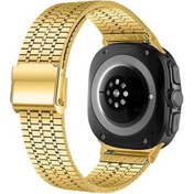 Resim Qyouth Galaxy Uyumlu 7 47mm Uyumlu Çelik Boncuklu Altın Bant Dayanıklı Bağlantılı Akıllı Saat Kayışı - Dg 
