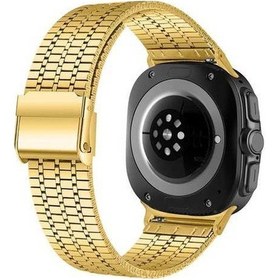 Resim Qyouth Galaxy Uyumlu 7 47mm Uyumlu Çelik Boncuklu Altın Bant Dayanıklı Bağlantılı Akıllı Saat Kayışı - Dg 