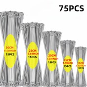 Resim 75 adet Ağır Hizmet Paslanmaz Çelik Kendinden Kilitleme Kayışları, Çeşitli Boyutlar 25.81/38.71/51.61/64.52/77.42cm, Taşıma ve Metal Etiketleme için Uygun 