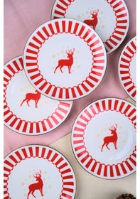 Resim Tabak Evi Porselen Altın Yaldızlı Geyik Pasta Tabağı 20,50cm 6 Lı Çok Renkli 