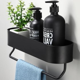 Resim Sanlindou Siyah Banyo Raf Bar İle 30 Cmwall Monte Duş Rafları Tutucu Mutfak Depolama Raf Havlu Bar Banyo Aksesuarları | Banyo Rafları (Yurt Dışından) 