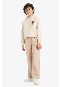 Resim Defacto Erkek Çocuk Kapüşonlu Sırt Baskılı İçi Yumuşak Tüylü Sweatshirt G5548a825cwbg74 Bej-bg74 