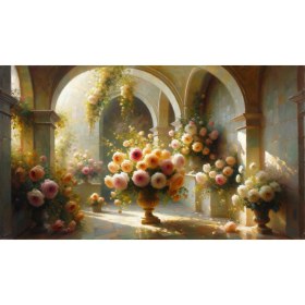 Resim Venspor Geniş Kemerli Bahçede Büyük Çiçek Aranjmanı Arkaplan 200 x 150 cm Fon Duvar Örtüsü 