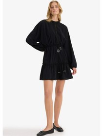Resim Defacto Bisiklet Yaka Uzun Kollu Mini Elbise F9550ax25smbk81 Siyah 