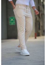 Resim Erkek Beli Bağcıklı Jogger Pantolon Krem 