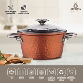 Resim Amboss Tek Parça Döküm 24 cm Titanyum Kaplama Derin Tencere - Cam Kapaklı 