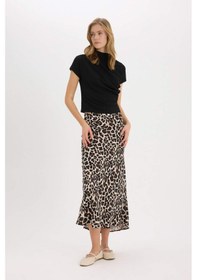 Resim DeFacto A Kesim Leopar Desenli Normal Bel Saten Midi Etek D7648AX24AUBK81 Siyah 