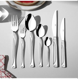Resim Nehir Fiesta Saten 12 Kişilik 84 Parça Deri Kutulu Çatal Kaşık Bıçak Takımı Gümüş 