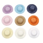 Resim 10 adet Neovivi 5cm Mini Saman Şapkalar - El Dokuma EVA Süslemeleri, Çok Renkli Samanlar, Puantiyeli & Düz Desenler ile DIY Saç Tokaları, Parti Dekoru, Moda Aksesuarları 