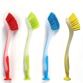 Resim 1 adet/3 adet Plastik Bulaşık Fırçası Emme Kupaları ile, Elektriksiz, Yumuşak Kıllar, 4 Farklı Renk, Tutacaklar ile, Mutfak ve Banyo Temizliği için 