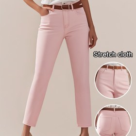 Resim Kadınların Esnek Denim Capri Pantolonları - Yüksek Bel, Dar Kesim, Yumuşak Pembe, Cebi ile Rahat, Seyahat, İş ve Ofis için Mükemmel, Günlük Stil, Tüm Mevsimler için Uygun, Seyahat Kotları | Yüksek Bel Kotlar | Orta Esneklikli Kumaş 