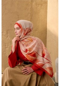Resim Silk Home Polyester Velina Şal Parlak Turuncu-krem Desenli Parlak Dokulu Hafif 190x70 Çok Renkli 