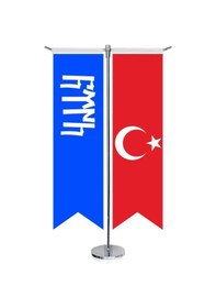 Resim Göktürkçe Türk Yazılı Ve Türkiye - Kırlangıç - Saten T Direk 2li Masa Bayrağı 1 