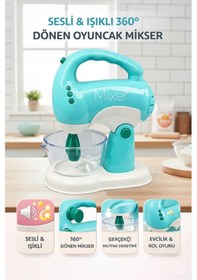 Resim Sesli Işıklı Pilli 360 Derece Dönen Full Fonksiyon Mikser- Pilli Mixer Oyuncak Mikser Hamur Makinesi Mavi 
