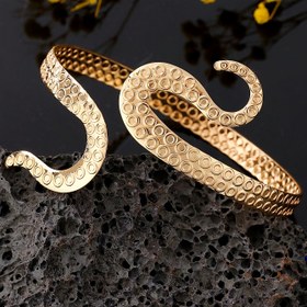 Resim Bold Geometrik Yılan Desenli Altın Tonlu Metal Bileklik - Dokulu Pullu Desen, Günlük Kullanım ve Özel Günler İçin Çok Yönlü, Yıl Boyunca Kadın Moda Takısı D269, Mevsimlik Aksesuar, Yüzey Dokusu, Altın Kaplama Mücevher 