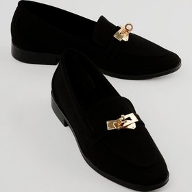 Resim Kadın Nubuk Loafer Gold Tokalı Günlük Ayakkabı Elna Siyah Siyah 