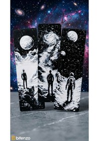 Resim 3'lü Set Uzay Ve Galaksi Temalı Kitap Ayracı - Mat Siyah Kabartma Dokulu Koleksiyon Seti 