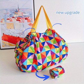 Resim Yüksek Kaliteli Katlanabilir Alışveriş Çantası Çıtçıtlı Kapatma - Hafif, Taşınabilir Omuz Tote Market ve Seyahat İçin, Dayanıklı Polyester, Sadece El veya Kuru Temizleme 