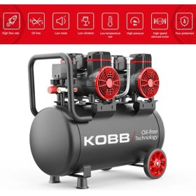 Resim Kobb KBK50S2 4.0 Hp 50 Lt 8 Bar Çift Motorlu Yağsız Sessiz Taşınabilir Hava Kompresörü 